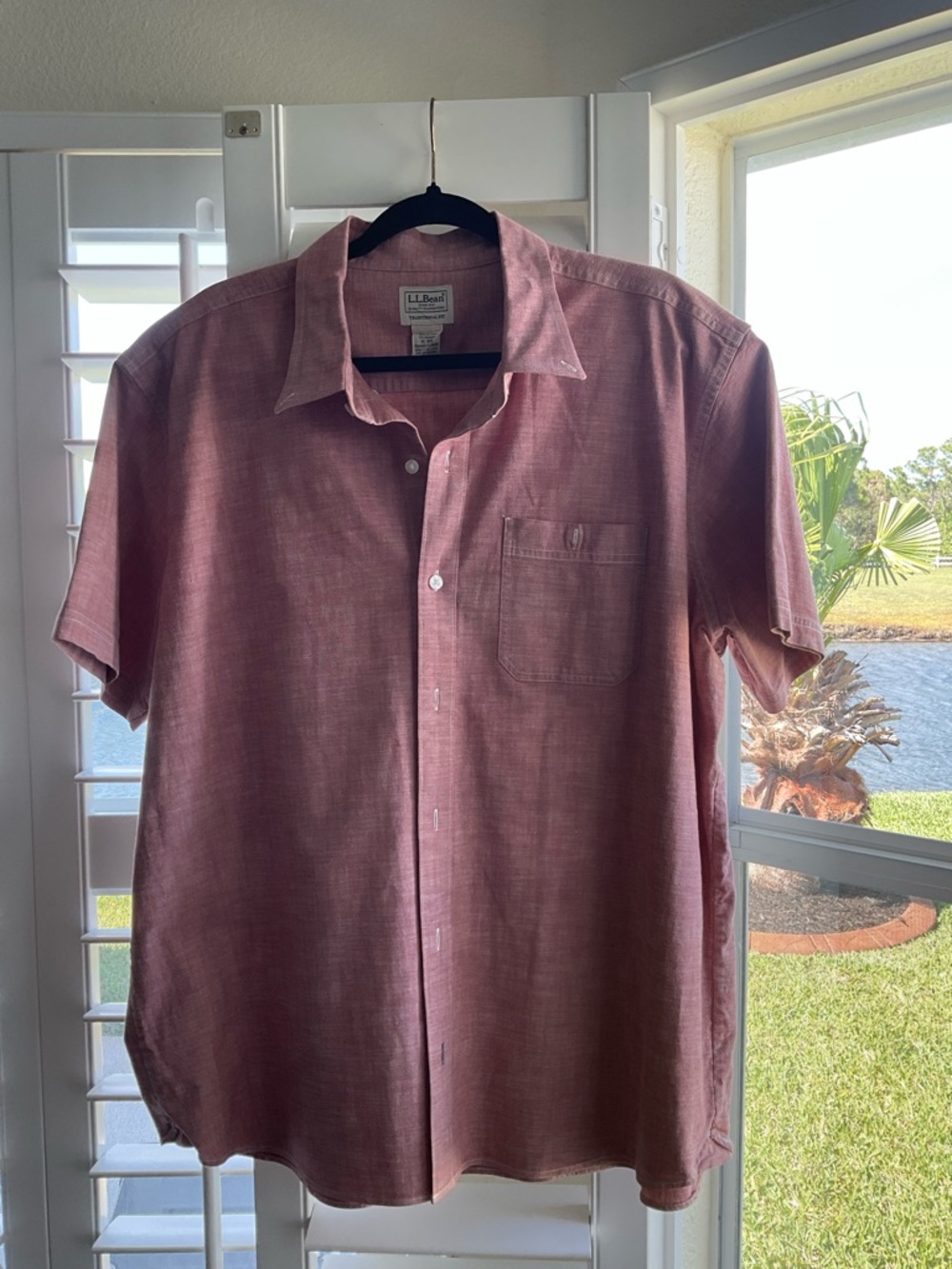 LL Bean Men's Comfort Stretch Chambray Shirt, Traditional Untucked Fit XL Red